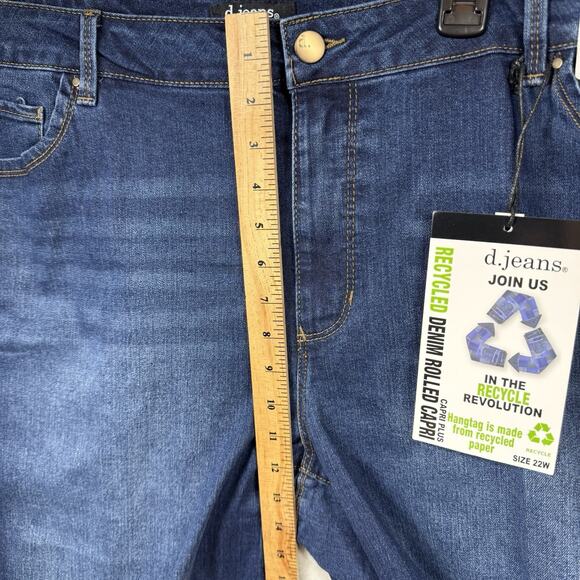 d.jeans NEW Womens Denim Jeans Sz 22W Rolled Capri Plus Stretch Dark Wash Zipper - Picture 7 of 12